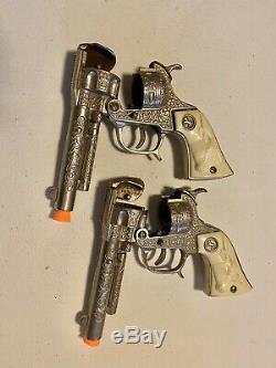Pair Of Matching Vintage Hubley Texan Jr. Rearing Colt Cap Guns RARE