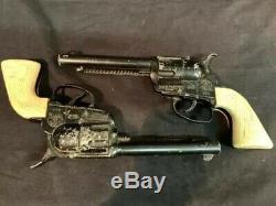 Pair Of VINTAGE MATTEL FANNER 50 CAP GUN IMPALA GRIPS With HOLSTERS