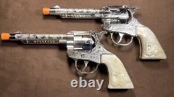 Pair / Set Vintage Kilgore Mustang 1950s 60s Die Cast Cap Guns 9 Never Fired