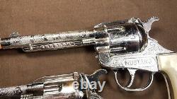 Pair / Set Vintage Kilgore Mustang 1950s 60s Die Cast Cap Guns 9 Never Fired