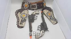 Pair Vtg Leslie-Henry TEXAS RANGER 44 Cap Gun Pistol With Leather Belt & Holsters