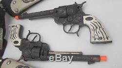 Pair Vtg Leslie-Henry TEXAS RANGER 44 Cap Gun Pistol With Leather Belt & Holsters