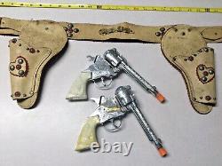 Pair Wyatt Earp Kilgore Cap Pistols with Leather Holsters Working Clean Guns