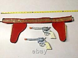 Pair Wyatt Earp Kilgore Cap Pistols with Leather Holsters Working Clean Guns