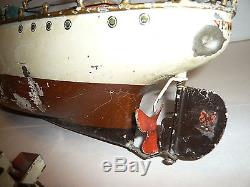 Rare! Antique 1930's Pressed Steel Boat Clockwork Motor Newport Gun Ship