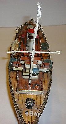 Rare! Antique 1930's Pressed Steel Boat Clockwork Motor Newport Gun Ship