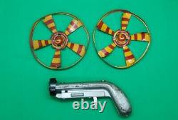 RARE Antique Silver Metal Toy Spinning Gun with 2 Discs U. S. A