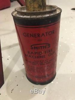 RARE! Smiths Model 32 Rapid Fire Carbide Toy Machine Gun. 1930s Cast Iron
