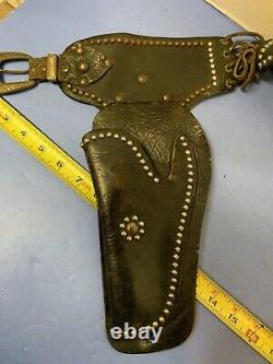 RARE Vintage Child's Toy Black Leather two Gun Beaded Holster Early 1950s