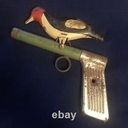RARE Vintage Tin Litho Whoopee Bird Toy Gun