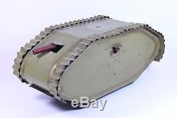 RARE WWI Era Tin Army Tank with Gun Turrets Weighted Motion Wheel