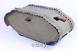 RARE WWI Era Tin Army Tank with Gun Turrets Weighted Motion Wheel