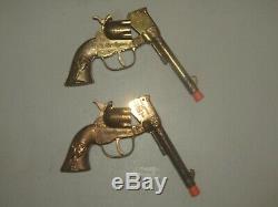 ROY ROGERS HOLSTER SET PAIR OF 7¾ ROY ROGERS CLASSY GOLD CAP GUNS WithBOX