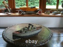 Rare Carette Or Similar Gun Boat Antique Tin Toy Wind Up Ship Germany Tinplate