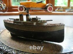 Rare Carette Or Similar Gun Boat Antique Tin Toy Wind Up Ship Germany Tinplate