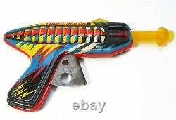 Rare Mid-20th C Atomic Era Vint Cosmic Ray Gun, USA Litho'd Tin Friction Toy Gun