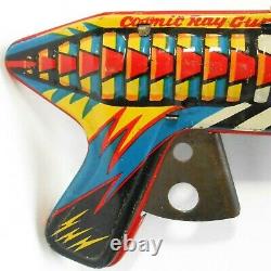 Rare Mid-20th C Atomic Era Vint Cosmic Ray Gun, USA Litho'd Tin Friction Toy Gun