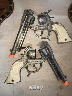 Rare Vintage 1950s Roy Rogers Double Holster Pair Leslie Henry Cap Guns Vg Cond
