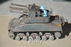Rare Vintage Big'Y' Trademark Go Back Litho Double Gun War Tank Tin Toy, Japan