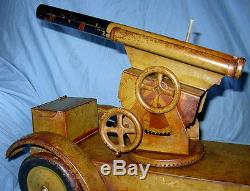 SUPER RARE! Large Sonny Pressed Steel Dayton Toy Army Truck withAnti-Aircraft Gun