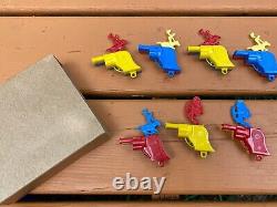 Seven Vintage Renwal Plastic Toy Pistol Gun Whistles Cowboys and Indian Chiefs