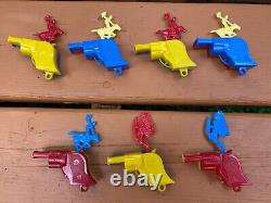 Seven Vintage Renwal Plastic Toy Pistol Gun Whistles Cowboys and Indian Chiefs