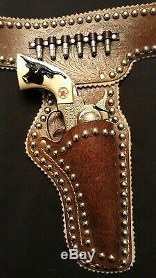 Texan Jr Cap Guns With Beautiful Ornate Thick Leather Holster & Bullets Must See