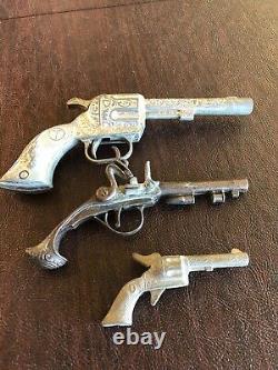 Three Vintage Die Cast Metal Toy Cap Guns