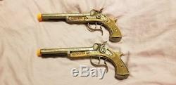 Two Vintage Hubley Dual Flintlock Cast Iron Pirate Toy Cap Guns 40's