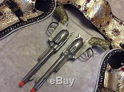 Unbelieveable Roy Rogers Twin Holster Belt With Classy Rr Toy Cap Guns N. R