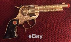 VINTAGE 1940s HUBLEY TEXAN GOLD PLATED DELUXE TOY CAP GUN IN ORIGINAL BOX EXC