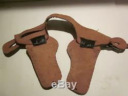 VINTAGE, 1949, ROY ROGERS DBL. EMBOSED LEATHER TOY CAP GUN & HOLSTER SET WithBOX