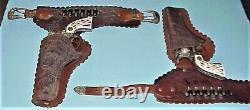 VINTAGE 1950's HUBLEY COLT 38 TOY CAP GUNS AND LEATHER HOLSTER SET WITH BULLETS