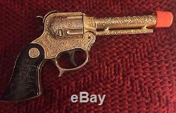 VINTAGE 1950s HOPALONG CASSIDY GOLD PLATED REPEATING TOY CAP GUN WITH BOX