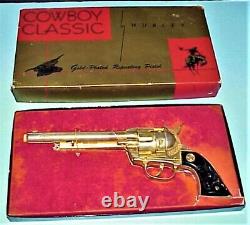 VINTAGE 1955 GORGEOUS COWBOY CLASSIC GOLD PLATED TOY CAP GUN WithORIGINAL BOX