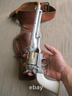 VINTAGE HUBLEY COLT 45 ORIGINAL CAP GUN 6 SHOOTER With1959 LEATHER HOLSTER, RARE