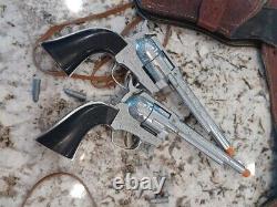 VINTAGE RARE Ric-O-Shay 45 Toy Cap Guns & Leather Holster