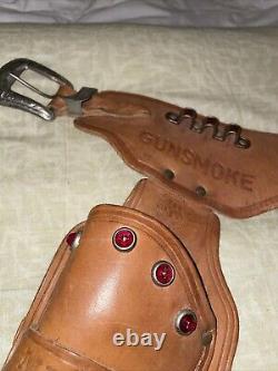 VTG Gunsmoke Western Marshal Matt Dillon Genuine Cowhide Stud Belt Gun Holster