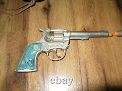 VTG Hubley Western 38 Turquoise Aqua Grips Cap Guns Bull Holster Rare Complete
