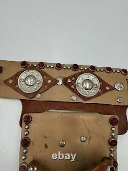 VTG Roy Rogers Double Leather Cap Gun Holster Rare Red Jewels Fancy Official 50s