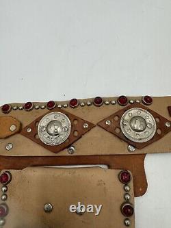 VTG Roy Rogers Double Leather Cap Gun Holster Rare Red Jewels Fancy Official 50s