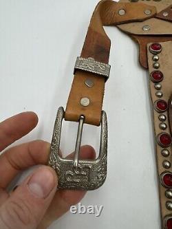 VTG Roy Rogers Double Leather Cap Gun Holster Rare Red Jewels Fancy Official 50s