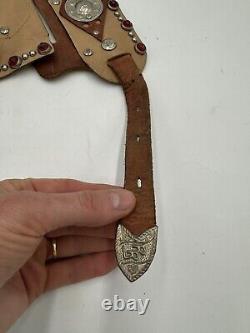 VTG Roy Rogers Double Leather Cap Gun Holster Rare Red Jewels Fancy Official 50s