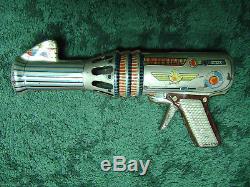 VTG Space Astra Rocket Ship Robot Ray Atomic Gun Tin Toy Rare Antique GREEK LYRA