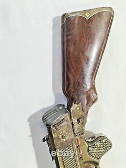 Very Rare Vintage Tin Plate Toy Tommy Gun w Stock/Muzzle Tin Toy Machine Gun AF