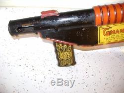 Vintage 1930's Marx Tin Litho & Wood Wind-Up G-Man Toy Machine Gun-Works
