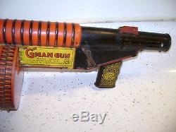 Vintage 1930's Marx Tin Litho & Wood Wind-Up G-Man Toy Machine Gun-Works