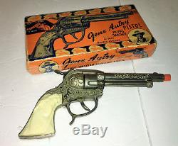 Vintage 1950-60 era Leslie-Henry Gene Autry Toy Cap Gun with Box Nickel Finish