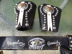 Vintage 1950 Hopalong Cassidy GOLD Cap Guns, Leather Holsters, Spurs & More