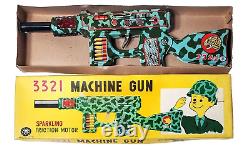 Vintage 1950's 3321 Machine Gun Tin Litho Friction Toy Modern Toys Japan In Box